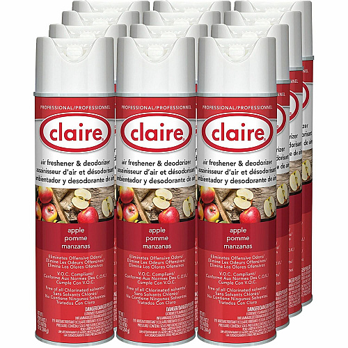 Claire Air Freshener/Deodorizer Spray - 20 fl oz (0.6 quart) - Apple - Odor Neutralizer, Ozone-safe, Residue-free, Non-staining - 12 / Carton (CL161CT)