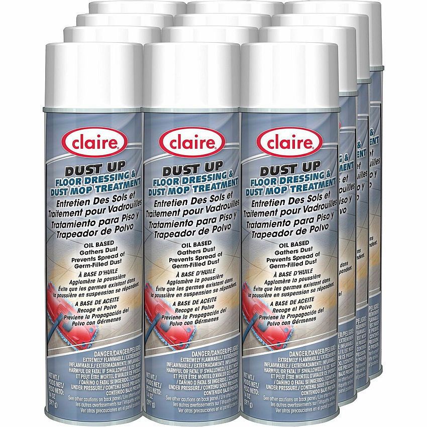 Claire Dust Up Dust Mop Treatment 14 fl oz (0.4 quart) - Pleasant Lemon Scent - Pleasant Scent - Pale Yellow Can - 12 / Carton (CL875CT)