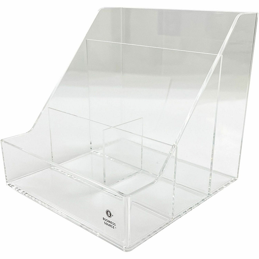Business Source 4-Compartment Desktop Organizer 4 Compartment(s) - 5.50" Height x 5.60" Width x 5.60" Depth - Desktop - Durable - Clear - Acrylic - 1 Each (BSN11883)