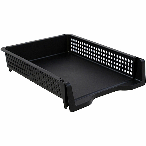 Business Source Stackable Letter Tray Stackable, Front Loading - Black - Plastic - 1 Each (BSN42571)