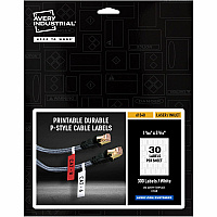 Avery Cable Labels, P-Style, 1.02" x 3.3" , 300 Total Waterproof - 1 1/64" Width x 3 19/64" Length - Permanent Adhesive - P-shaped - Laser, Inkjet - White - Film - Durable, Uncoated, Chlorine-free, PVC-free, Tear Resistant, Print-to-the Edge, Writ (61540)