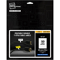 Avery Cable Labels, T-Style, 1.25" x 2" , 300 Total Waterproof - 1 1/4" Width x 2" Length - Permanent Adhesive - T-shaped - Inkjet, Laser - White - Film - Durable, Uncoated, Chlorine-free, PVC-free, Tear Resistant, Print-to-the Edge, Write-on Labe (61539)