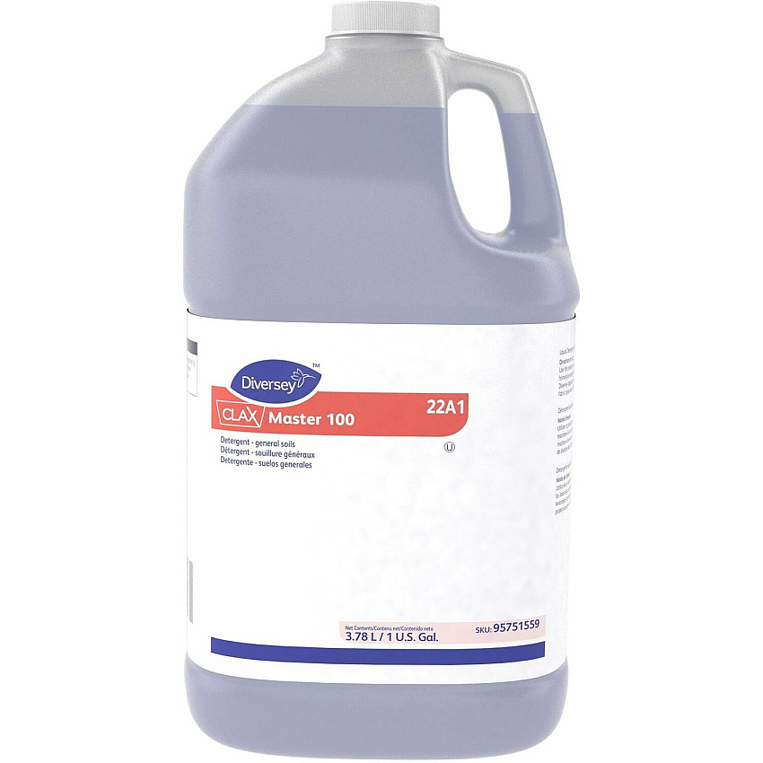 Diversey Clax Master 100 22A1 For Fabric, Industry, Home - Concentrate - Liquid - 125.1 fl oz (3.9 quart) - 7 pH - Kosher, Odorless, Heavy Duty, Phosphate-free - Clear Blue (95751559)