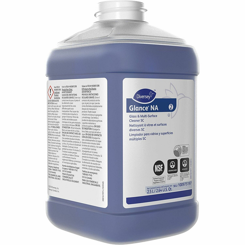 Diversey Glass/Multi-Purpose Cleaner Concentrate - 84.5 fl oz (2.6 quart) - Non Ammoniated, Streak-free, Quick Drying, Non-smearing, Fragrance-free, Dilutable, Odorless, Kosher - Blue - 1 Each (100975197)
