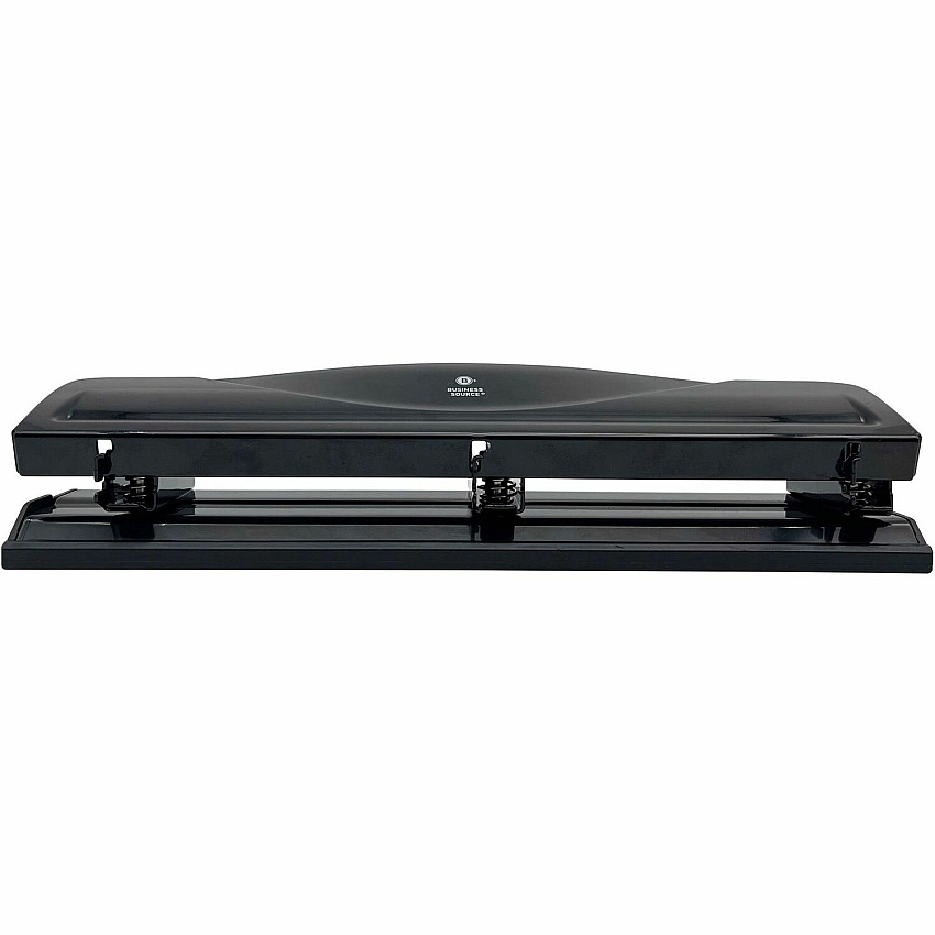 Business Source Nonadjustable 3-Hole Punch 10 Sheet - 1/4" Punch Size - Round Shape - Black (BSN65655)