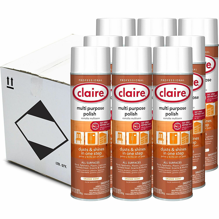 Claire Citra Gloss All Surface Duster/Polish Ready-To-Use - 18 fl oz (0.6 quart) - No-wax - Tennessee Orange - 12 / Carton (CL814CT)