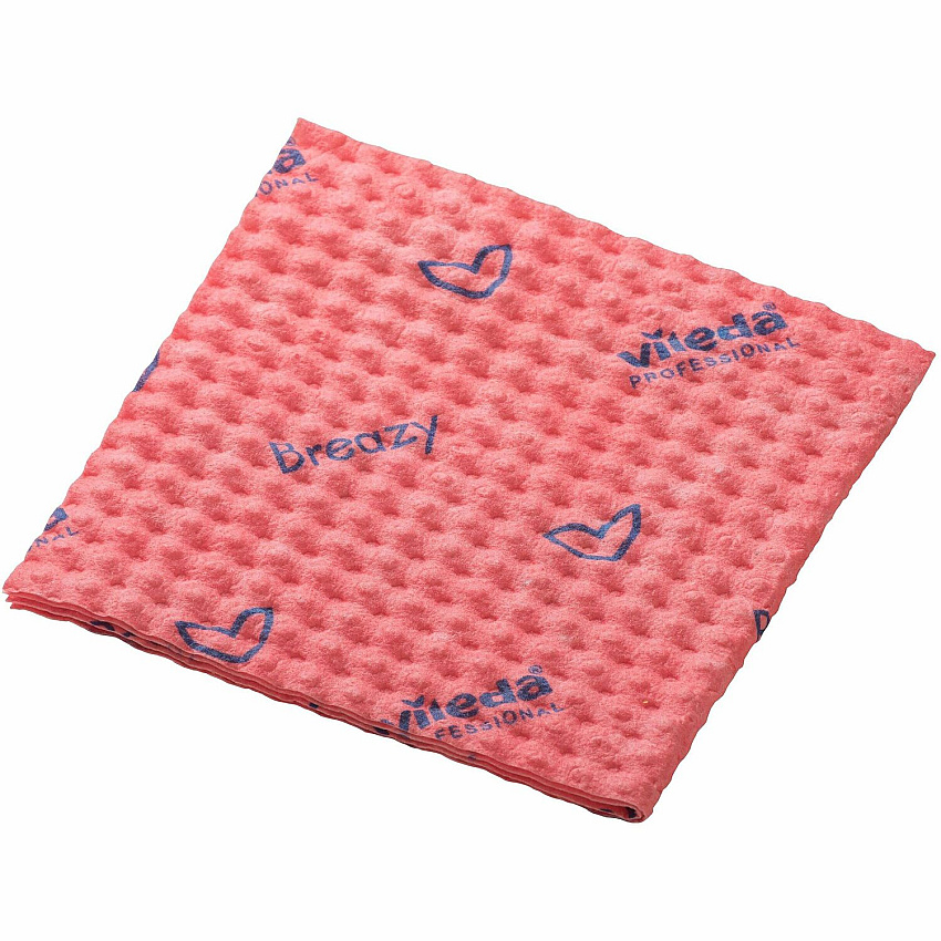 Vileda Professional Breazy Microfiber Cloths 13.78" Length x 13.78" Width - Washable, Hygienic - Red - 25 / Pack (161611)