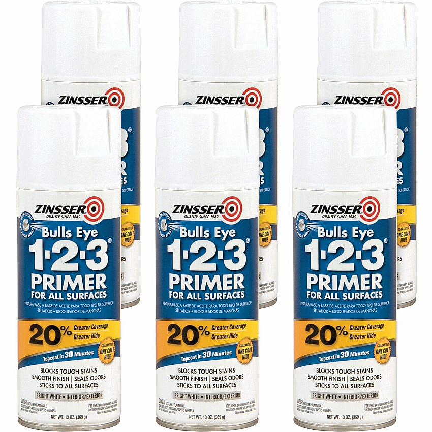 Rust-Oleum Bulls Eye 1-2-3 Water-Based Primer White - 13 fl oz - 6 / Carton (2008CT)