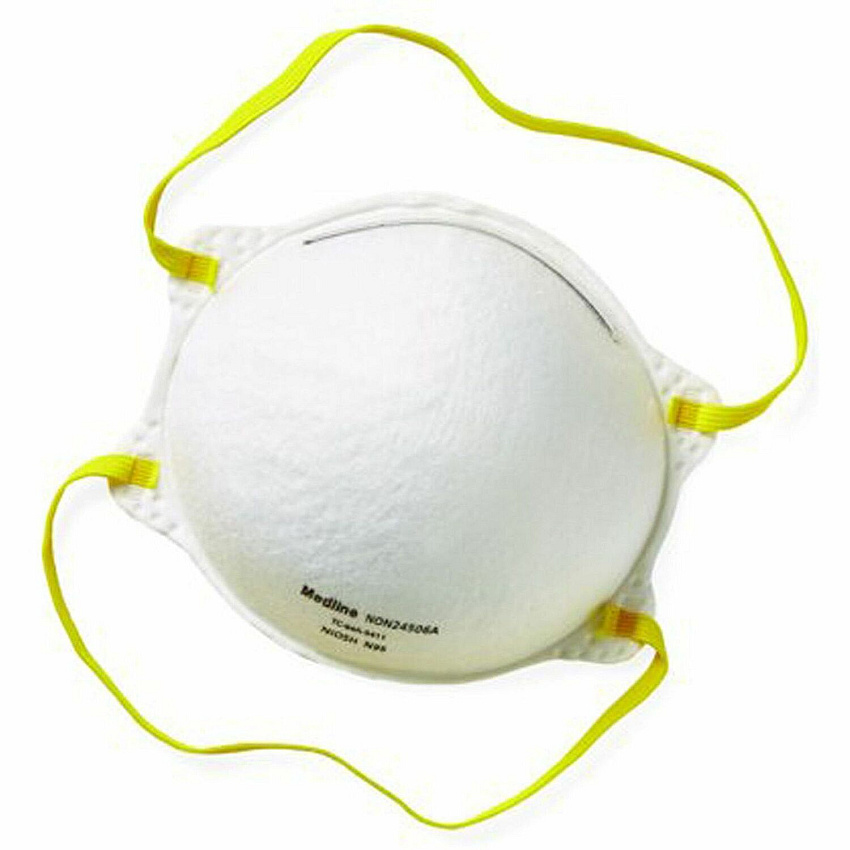 Medline Cone-Style N95 Surgical Respirator Masks Recommended for: Surgical - Regular - Airborne Particle, Flying Particle Protection - Polyester, Metal - White - Fluid Resistant, Disposable, Latex-free - 20/Box - 12 / Carton (NON24506AZCT)