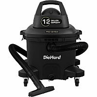 DieHard 12-Gallon 6 HP Pro Series Wet/Dry Vacuum 12 gal - Squeegee, Hose, Wand, Filter, Crevice Tool, Pick-up Tool, Floor Tool - Wet Surface, Dry Surface - 35 ft Cable Length - 8 ft Hose Length - Rich Black (DH7000601)
