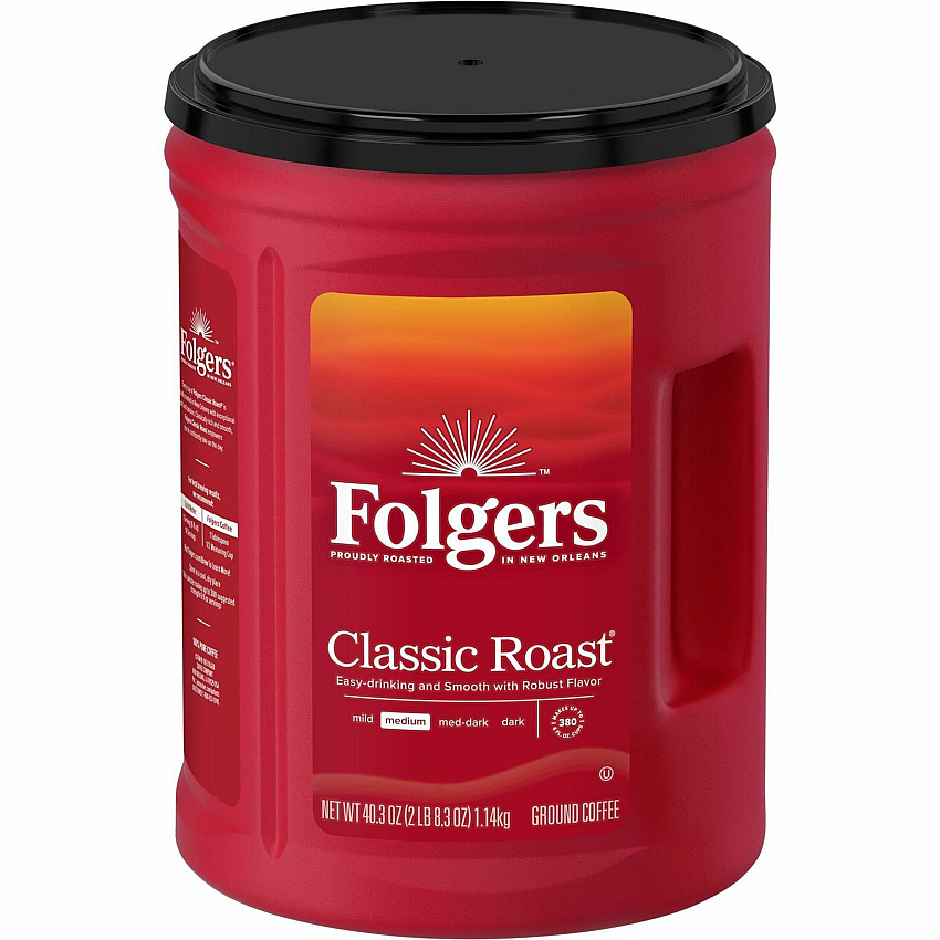 Folgers Ground Canister Classic Roast Coffee Medium - 40.3 oz Per Canister - Ground - Mountain Grown, Classic Roast - Kosher - 1 Each (30419)