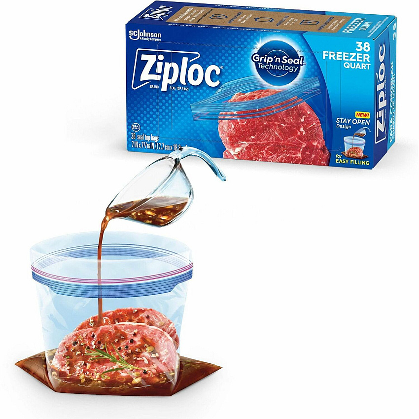 Ziploc&reg; Grip n' Seal Freezer Bags Medium Size - 1 quart Capacity - 7.43" Length x 7" Width - Textured - Blue - Plastic - Multipurpose - 38 / Box (351177)