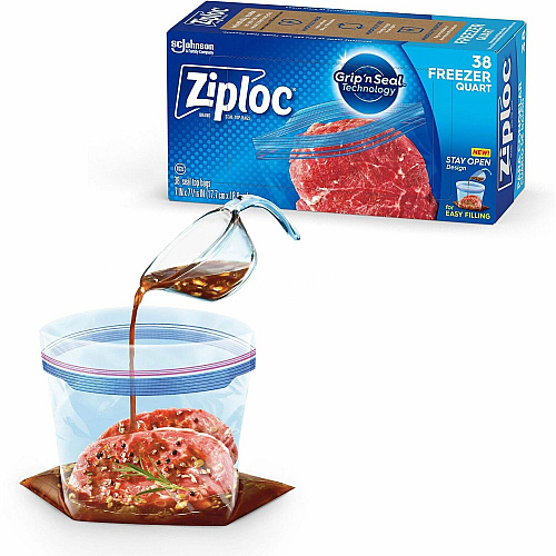 Ziploc&reg; Grip n' Seal Freezer Bags Medium Size - 1 quart Capacity - 7.43" Length x 7" Width - Textured - Blue - Plastic - Multipurpose - 38/Box - 9 / Carton (351177CT)