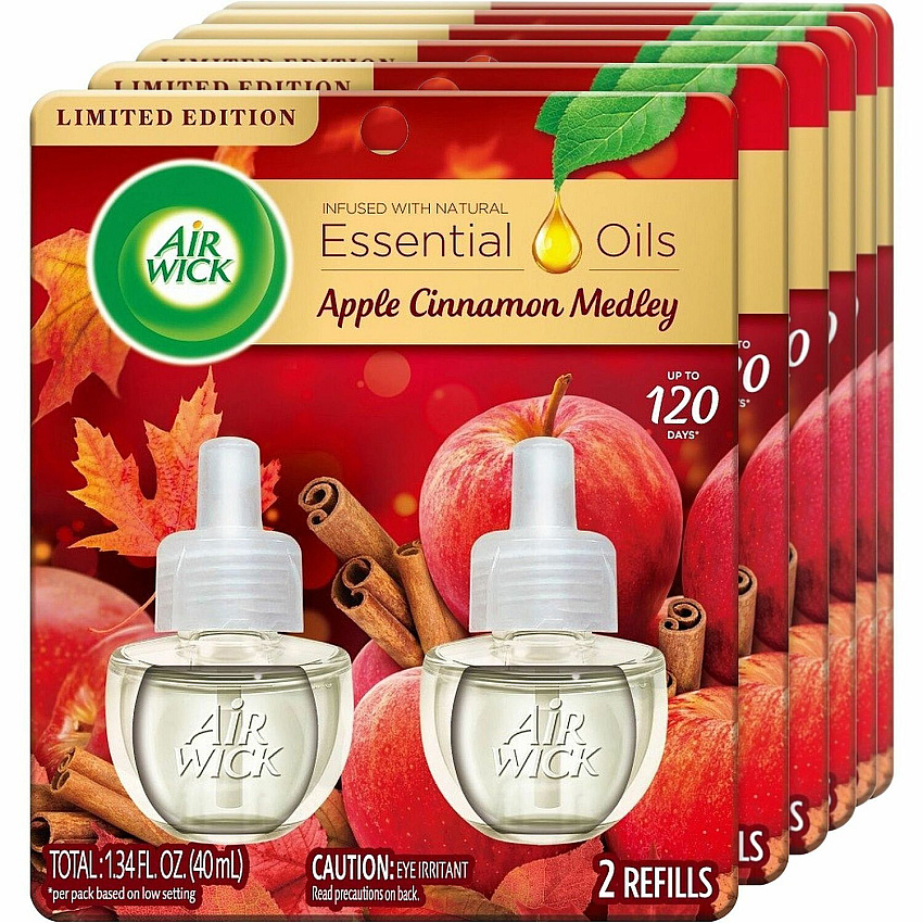 Air Wick Apple Scented Oil Oil - 0.6 fl oz (0 quart) - Apple Cinnamon Medley - 60 Day - Long Lasting - 2/Pack - 6 / Carton (95499CT)