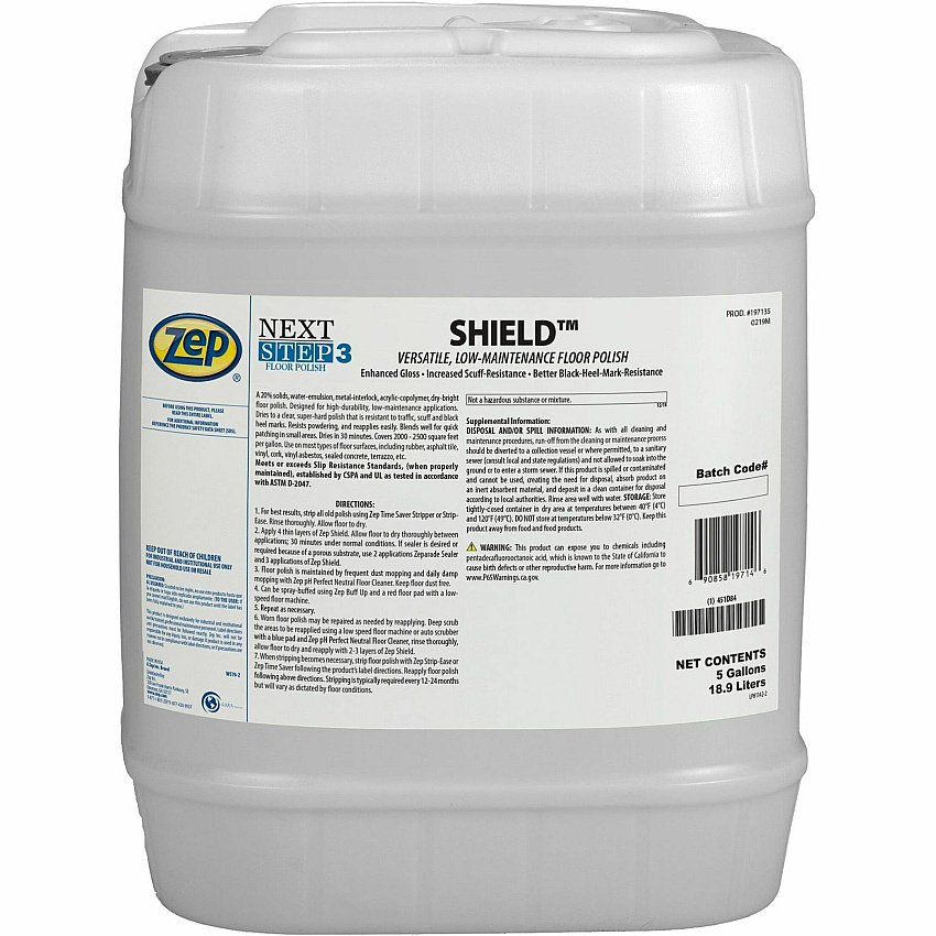 Zep Commercial SHIELD Floor Polish For Floor, Multipurpose - 640 fl oz (20 quart) - Water Based, Durable, Scuff Resistant, Black Mark Resistant, Slip Resistant - Milky White - 1 Each (197135)