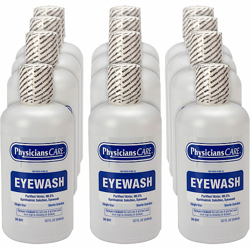 First Aid Only Sterile Ophthalmic Solution Eyewash 1 quart - Sterile - For Eye irrigation, Eye Burning - 12 / Carton (24201CT)