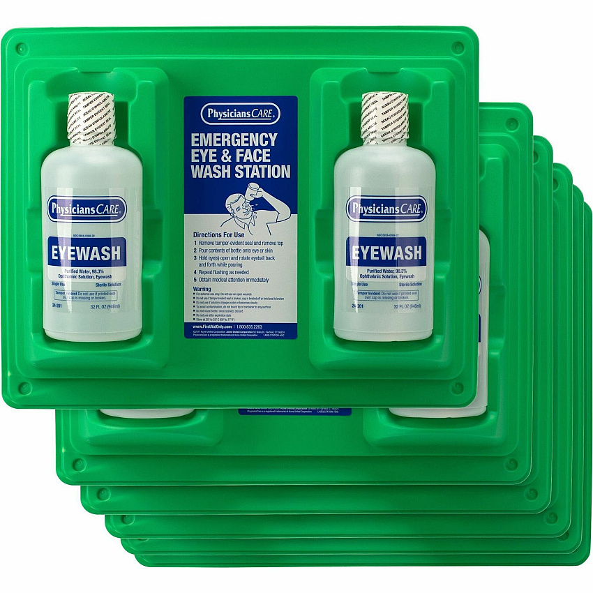 First Aid Only Twin-Bottle Eyewash Station 1 quart - Wall Mountable - 6 / Carton (24300CT)