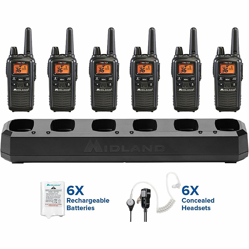Midland Radio FRS Business Radio Bundle 36 Radio Channels - Silent Operation - AAA - Nickel Metal Hydride (NiMH) - Black - 1 Each (LXT600BBX6)