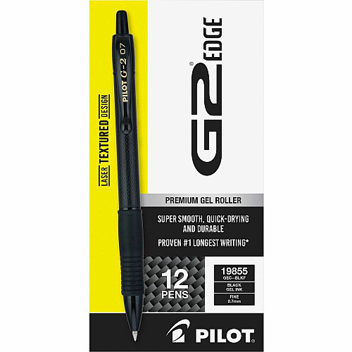 G2 Edge Gel Pen 0.7 mm Fine Pen Point - Refillable - Black Ink - Gel-based - Tungsten Carbide Tip - 1 Dozen (19855)