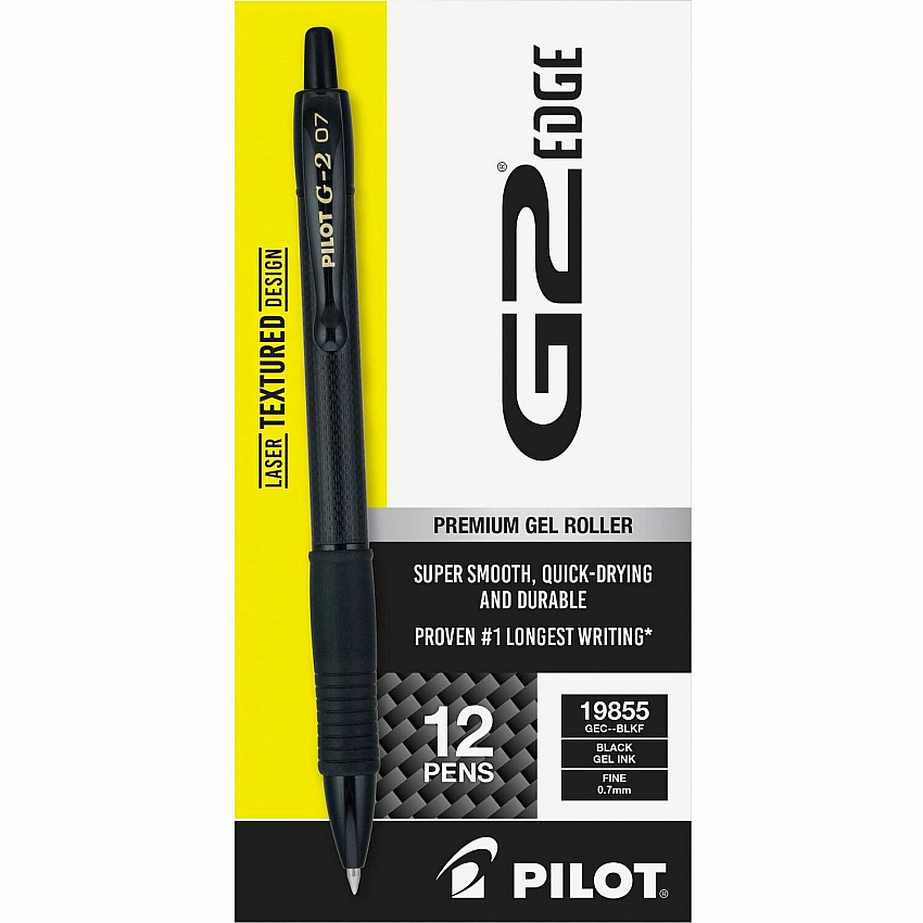 G2 Edge Gel Pen 0.7 mm Fine Pen Point - Refillable - Black Ink - Gel-based - Tungsten Carbide Tip - 1 Dozen (19855)