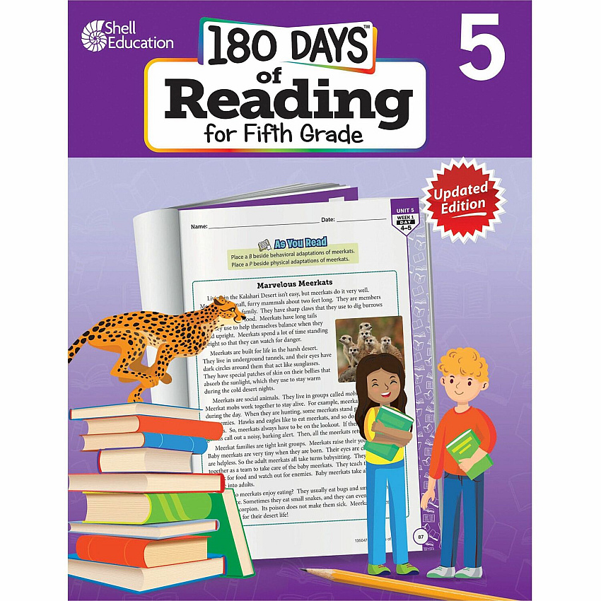 Shell Education 180 Days of Reading for Fifth Grade, 2nd Edition Printed Book Grade 5 - English - 1 Each (135047)