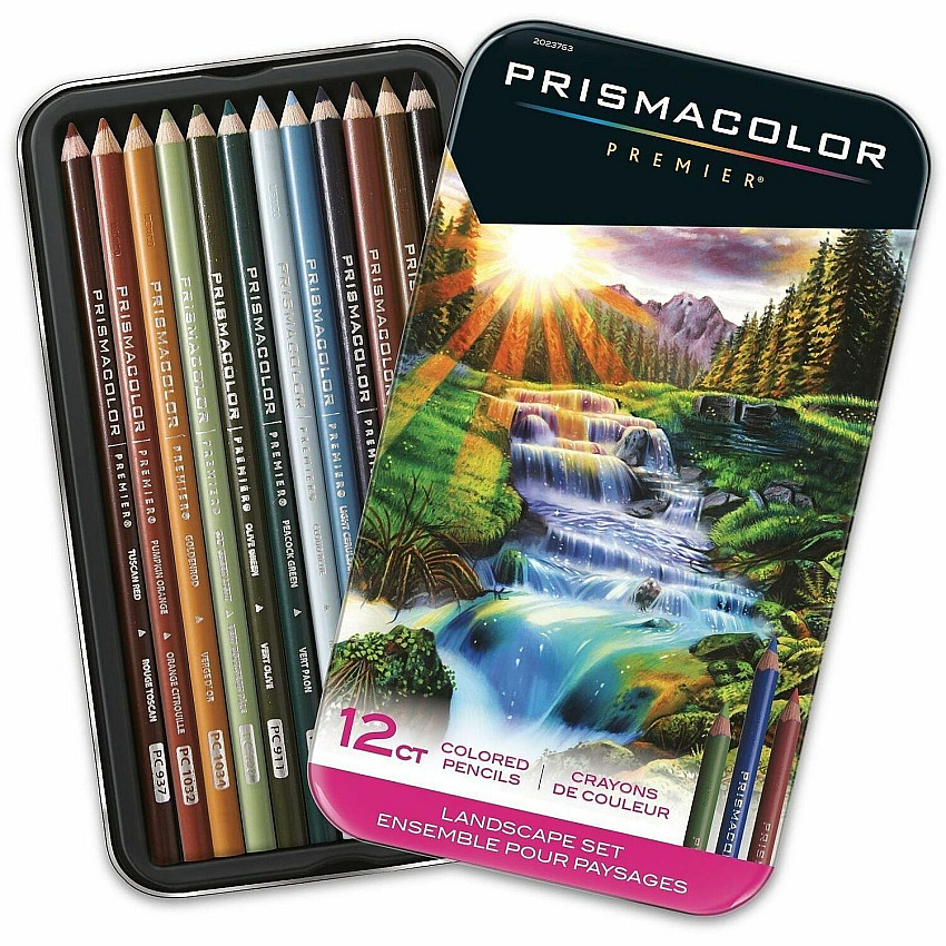 Prismacolor Premier Soft Core Colored Pencil Sets Tuscan Red, Pumpkin Orange, Goldenrod, Light Sap Green, Olive Green, Peacock Green, Cloud Blue, Light Cerulean Blue, Indigo Blue, Chestnut, Light Umber, ... Lead - 12 / Pack (2023753)