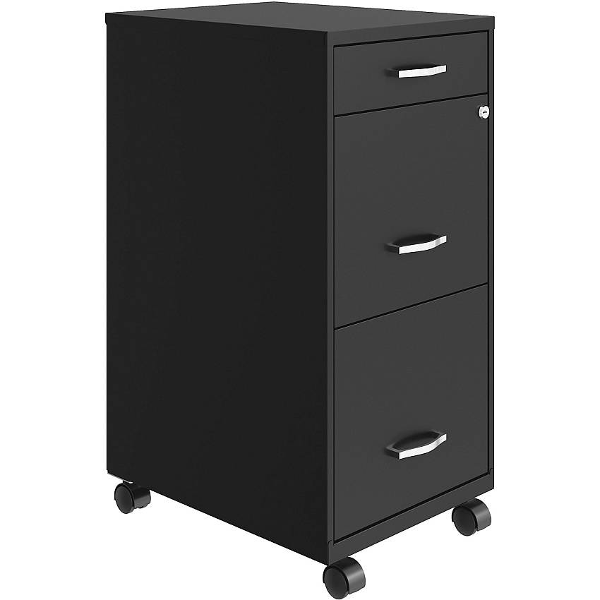 NuSparc Mobile File Cabinet 14.2" Width x 18" Depth x 29.5" Height - 3 x Drawer(s) for File, Box - Letter - Mobility, Locking Drawer, Glide Suspension, 3/4 Drawer Extension, Cam Lock, Nonporous Surface - Black - Painted Steel - Recycled (VF318BMBK)