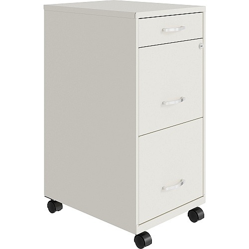 NuSparc Mobile File Cabinet 14.2" Width x 18" Depth x 29.5" Height - 3 x Drawer(s) for File, Box - Letter - Mobility, Locking Drawer, Glide Suspension, 3/4 Drawer Extension, Cam Lock, Nonporous Surface - White - Painted Steel - Recycled (VF318BMWE)