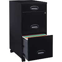 NuSparc File Cabinet 14.2" Width x 18" Depth x 29.5" Height - 3 x Drawer(s) for Pencil, File - Letter - Vertical - Mobility, Glide Suspension, Drawer Extension, Anti-tip, Lockable, Wheels, Nonporous Surface - Black - Painted Steel - Recycled (VF318EMBK)