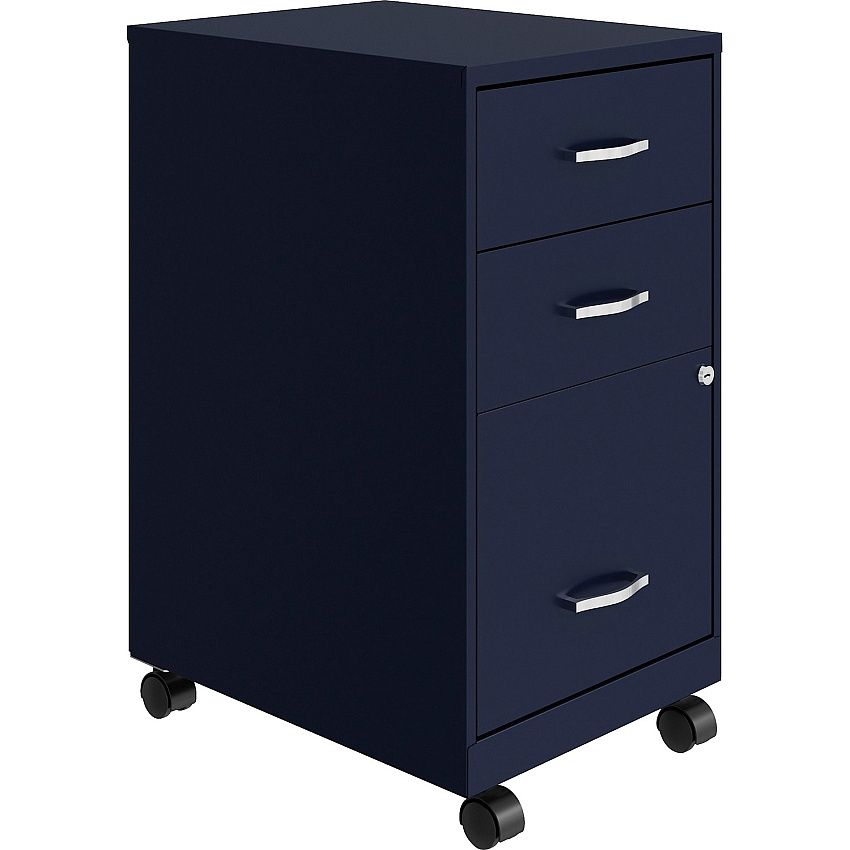 NuSparc 3-Drawer Organizer Metal File Cabinet 14.2" Width x 18" Depth x 26.7" Height - 3 x Drawer(s) for File, Box - Letter - Glide Suspension, 3/4 Drawer Extension, Anti-tip, Lockable, Mobility - Navy - Metal - Recycled (VF318CMNY)