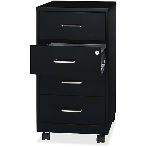 NuSparc Mobile Storage Cabinet 14.2" Width x 18" Depth x 26.5" Height - 4 x Drawer(s) - Letter, Legal - Mobility, Glide Suspension, Anti-tip, Nonporous Surface, Cam Lock, 3/4 Drawer Extension - Black - Painted Steel - Recycled - Assembly Requi (VF418DMBK)