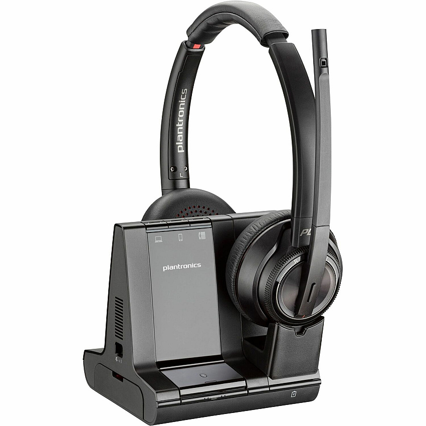 Poly Savi 8200 Office 8220 Headset Microsoft Teams Certification - Stereo - USB Type A, RJ-11 - Wired/Wireless - Bluetooth/DECT - 590.6 ft - 32 Ohm - 20 Hz to 20 kHz - Over-the-head, On-ear - Binaural - Supra-aural - Noise Cancelling Microphone  (7S4B6AA)