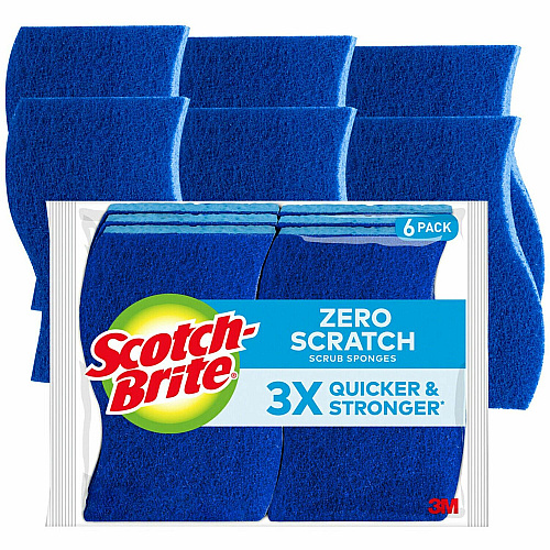 Scotch-Brite Zero Scratch Non-Scratch Scrub Sponges 0.7" Height x 4.4" Width x 2.6" Depth - 6 / Pack - Fiber - Blue (5266)