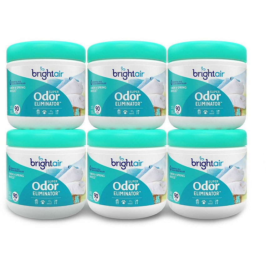 Bright Air Super Odor Eliminator Air Freshener 14 fl oz (0.4 quart) - Linen & Spring Breeze - 90 Day - Cruelty-free, Phthalate-free, Triclosan-free, BHT Free - 6 / Carton (901046CT)