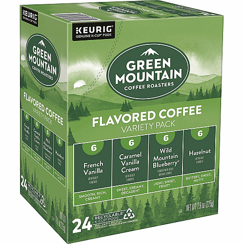 Green Mountain Coffee K-Cup Variety Sampler Coffee Pack Compatible with Keurig K-Cup Brewer - Light - 24 K-Cup - K-Cup - French Vanilla, Caramel Vanilla Cream, Wild Mountain Blueberry, Hazelnut, Savory, Sweet, Rich Vanilla Cream, Buttery Caramel, (9975CT)