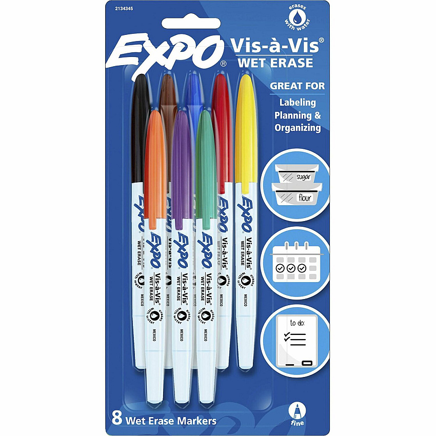 Expo Low Odor Wet Erase Markers, Fine Point Fine Marker Point - 8 / Pack (2134345A)