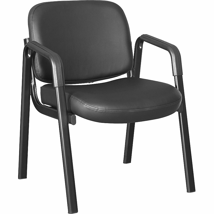 Lorell Deluxe Leather 4-Leg Guest Chair Leather, Plywood Seat Material - Leather, Plywood Back Material - Powder Coated Frame Color - Metal Frame Material - Four-legged Base - Black - Armrest - 1 Each (LLR84594)