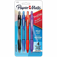 Paper Mate Profile Ballpoint Pen 1.4 mm Super Bold Pen Point - Retractable - Assorted Ink - Black, Blue, Red, Purple Barrel - 4 / Pack (1938165)