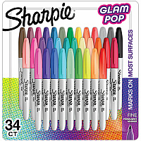Sanford Glam Pop Permanent Markers Fine Marker Point - Assorted Ink - 34 / Pack (2185331)