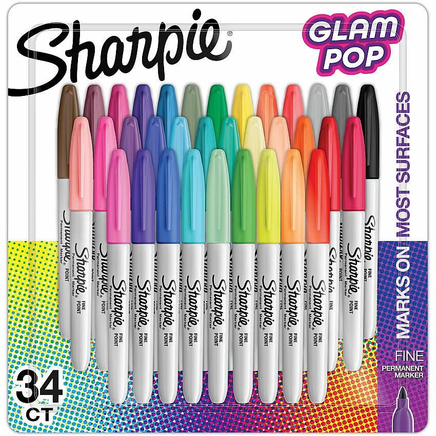 Sanford Glam Pop Permanent Markers Fine Marker Point - Assorted Ink - 34 / Pack (2185331)