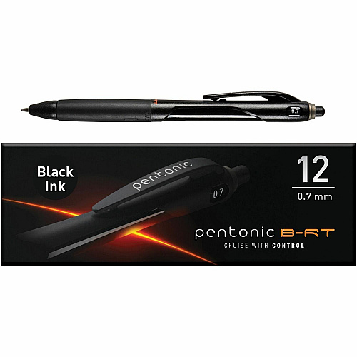 Pentonic Retractable Ballpoint Pens 0.7 mm Fine Pen Point - Retractable - Black Ink - Nickel Silver Tip - 1 Dozen (PEN12120)