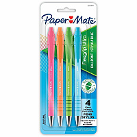 Paper Mate Flexgrip Ultra Recycled Pens 1 mm Medium Pen Point - Retractable - Black Ink - Green Rubberized, Pink, Orange, Blue, Assorted Barrel - 4 / Pack (2202864)