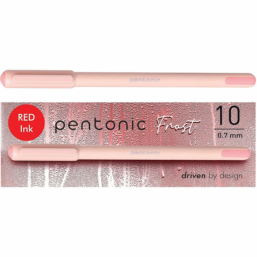 Pentonic Frosted Barrel Ballpoint Pens 0.7 mm Fine Pen Point - Red Ink - Frost, Pink Barrel - 10 / Box (PEN13087)