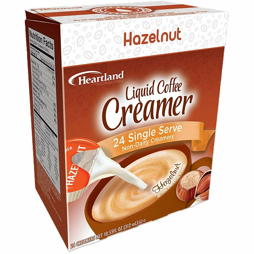 Heartland Single-Serve Liquid Coffee Creamers Hazelnut Flavor - 0.37 fl oz (11 mL) - 24/Box - 1 Serving (FLC15711)