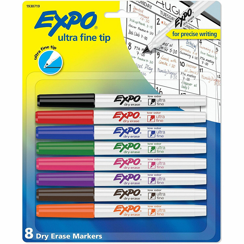 Expo Dry Erase Markers Ultra Fine Marker Point - Assorted, Red, Green, Blue, Pink, Purple, Brown, Orange, Black Ink - Dry - 8 / Pack (1930719)