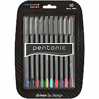 Pentonic Ballpoint Pen Set 1 mm Pen Point - Assorted Ink - Nickel Silver Tip - 10 / Pack (PEN12199)