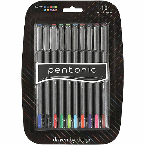 Pentonic Ballpoint Pen Set 1 mm Pen Point - Assorted Ink - Nickel Silver Tip - 10 / Pack (PEN12199)