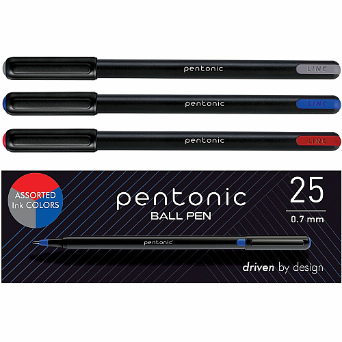 Pentonic Ballpoint Pen Set 0.7 mm Pen Point - Assorted Ink - Nickel Silver Tip - 25 / Box (PEN12126)