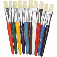 Pacon Color Coded Flat Stubby Brushes 7.50" Handle - Aluminum Ferrule - 10 / Set (P5184)