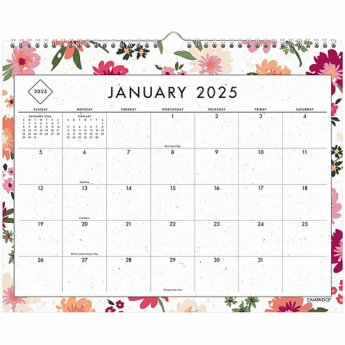 Cambridge GreenPath Wall Calendar Monthly - 12 Month - January - December - 1 Month Single Page Layout - 15" x 12" Sheet Size - 1.93" x 1.37" Block - Twin Wire - Wall Mount - MultiDated Planning Page, Floral Design, Unruled Daily Block, Hanging  (GP49707)